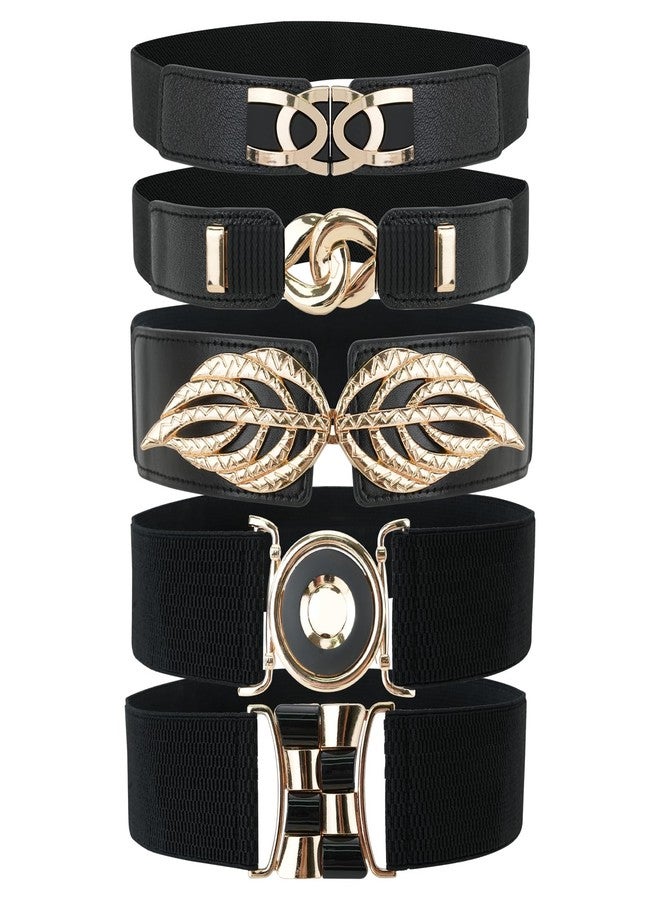 DSIOHFEI 5 PCS 31.5cm Wide Waist Belts for Women, Vintage Elastic Belt for Dress, Stretchy Waistband Belt with Metal Buckle, Fashion Waist Belts Perfect for Women Dresses, Sweater and Shirt (Black) - Image 1